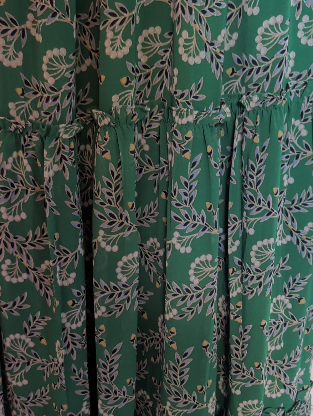 Max Studio Dress S Green Floral Maxi Smocked Tiered Wedding Guest Boho Fairy - Picture 6 of 11